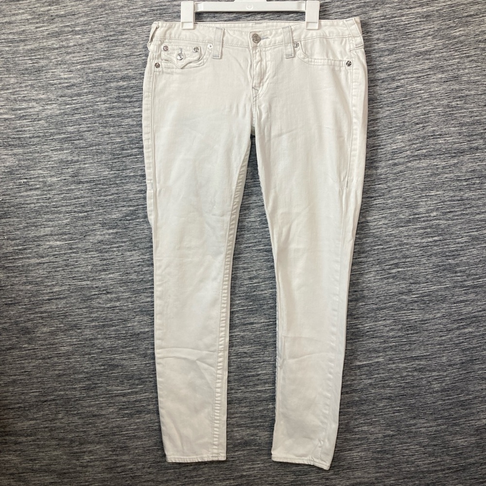 True Religion White Denim Jeans with Very Light Grey Stitching